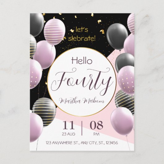 Carte Postale 40e anniversaire. Élégant anniversaire (Devant)