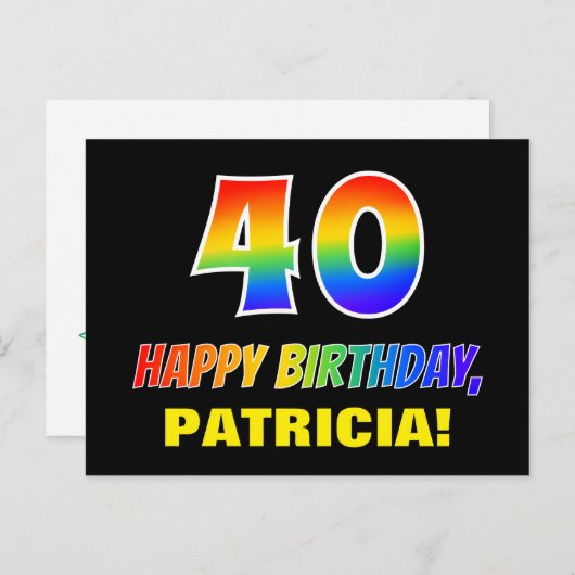 Carte Postale 40e anniversaire : Gras, Amusant, Simple, Arc-en-c (Devant / Derrière)