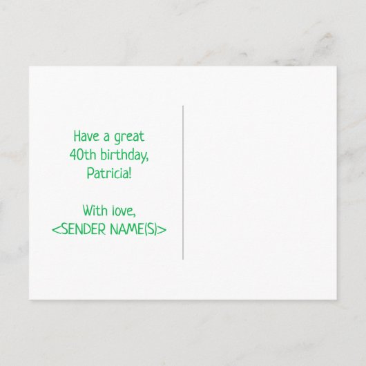 Carte Postale 40e anniversaire : Gras, Amusant, Simple, Arc-en-c (Dos)