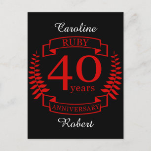Carte Postale 40e ANNIVERSAIRE Mariage RUBY