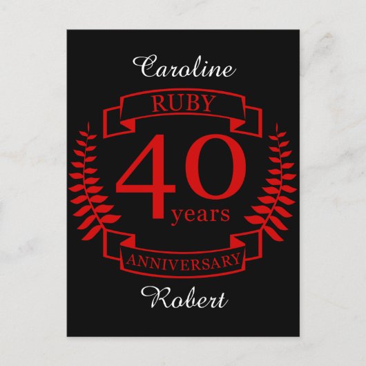 Carte Postale 40e ANNIVERSAIRE Mariage RUBY (Devant)