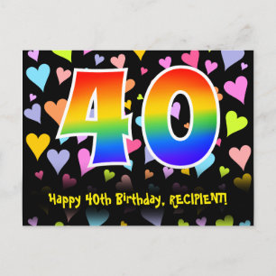Carte Postale 40e Anniversaire : Motif coeurs amusants, Arc-en-c