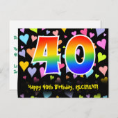 Carte Postale 40e Anniversaire : Motif coeurs amusants, Arc-en-c (Devant / Derrière)