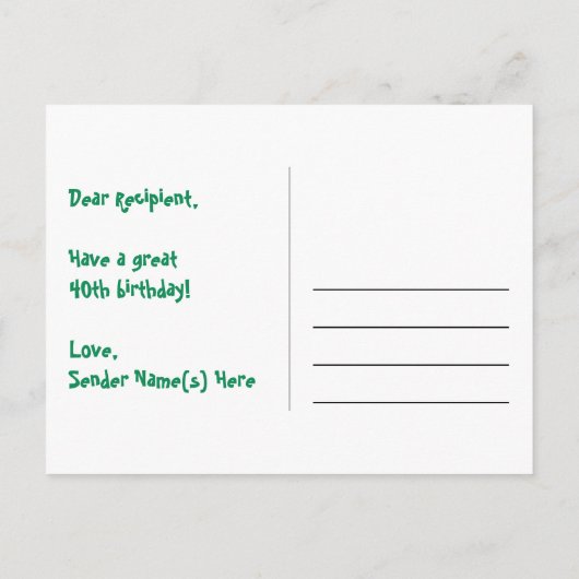 Carte Postale 40e Anniversaire : Motif coeurs amusants, Arc-en-c (Dos)