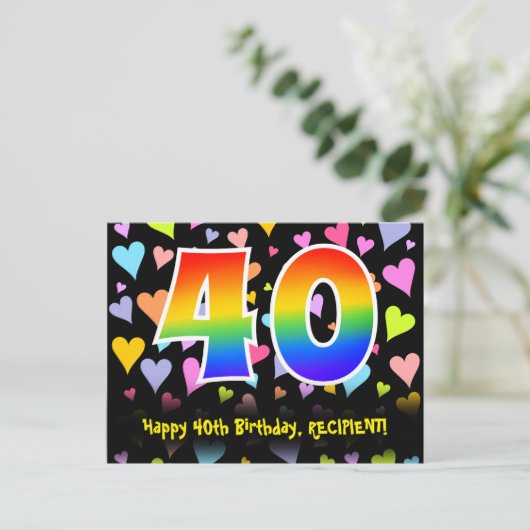 Carte Postale 40e Anniversaire : Motif coeurs amusants, Arc-en-c (Debout devant)