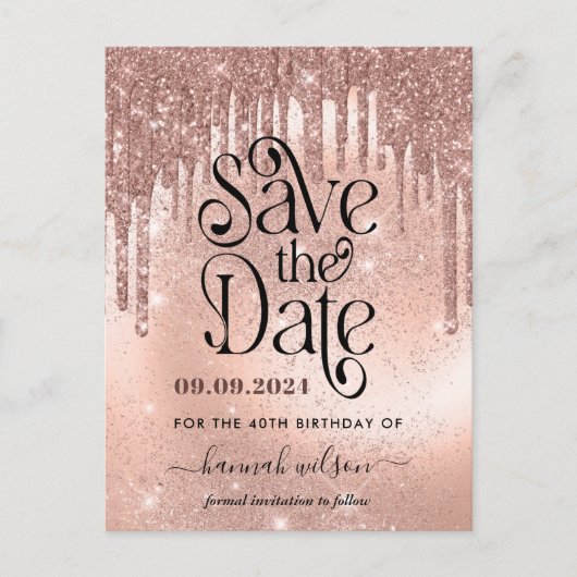 Carte Postale 40e Anniversaire Rose Gold Enregistrer la date   (Devant)