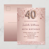 Carte Postale 40e anniversaire rose or rose étoiles script ballo (Devant / Derrière)