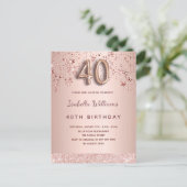 Carte Postale 40e anniversaire rose or rose étoiles script ballo (Debout devant)