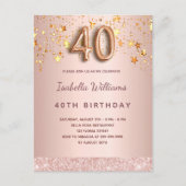 Carte Postale 40e anniversaire rose or rose étoiles script ballo (Devant)