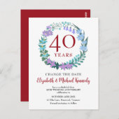 Carte Postale 40e anniversaire Ruby Floral Bluebells Date de cha (Devant / Derrière)