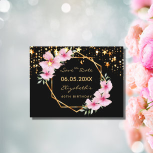 Carte Postale 40e anniversaire Save the Date tropicale noir étoi