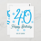 Carte Postale 40th birthday add name date year blue template (Devant / Derrière)