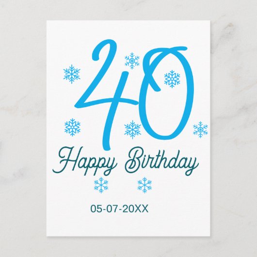 Carte Postale 40th birthday add name date year blue template (Devant)