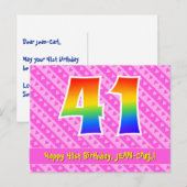 Carte Postale 41e Anniversaire: Bandes roses & Cœurs, Arc-en-cie (Devant / Derrière)