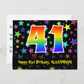 Carte Postale 41e anniversaire : Fun Stars Motif, Rainbow 41, No (Devant / Derrière)