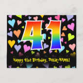 Carte Postale 41e Anniversaire : motif coeurs amusants, arc-en-c (Devant)