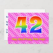 Carte Postale 42e Anniversaire: Bandes roses & Cœurs, Arc-en-cie (Devant / Derrière)