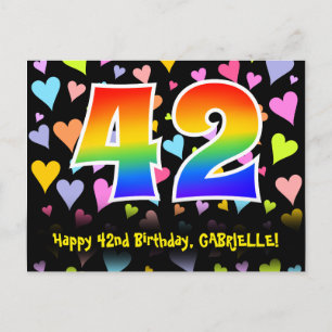 Carte Postale 42e anniversaire : Fun Hearts Motif, Arc-en-ciel 4