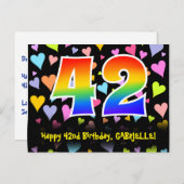 Carte Postale 42e anniversaire : Fun Hearts Motif, Arc-en-ciel 4 (Devant / Derrière)