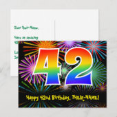 Carte Postale 42e Anniversaire – Motif de feux d'artifice amusan (Devant / Derrière)