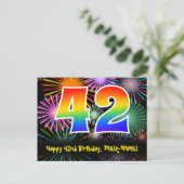 Carte Postale 42e Anniversaire – Motif de feux d'artifice amusan (Debout devant)