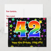 Carte Postale 42e Anniversaire : motif d'étoiles amusantes, arc- (Devant / Derrière)