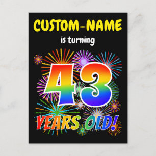 Carte Postale 43e anniversaire - Fun Fireworks, Rainbow Look "43