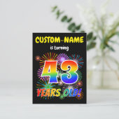 Carte Postale 43e anniversaire - Fun Fireworks, Rainbow Look "43 (Debout devant)