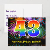Carte Postale 43e Anniversaire – Motif de feux d'artifice amusan (Devant / Derrière)
