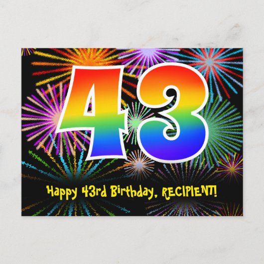 Carte Postale 43e Anniversaire – Motif de feux d'artifice amusan (Devant)