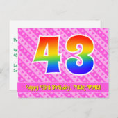 Carte Postale 43e anniversaire : Pink Stripes & Hearts, Arc en c (Devant / Derrière)