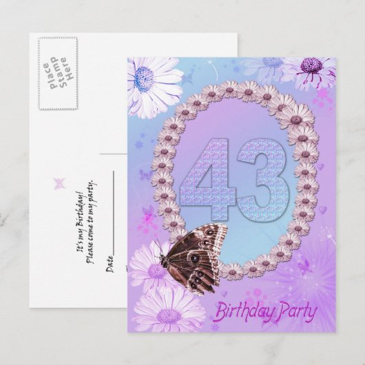 Carte Postale 43e fête d'anniversaire Invitation (Devant / Derrière)