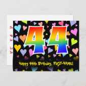 Carte Postale 44e anniversaire : Fun Hearts Motif, Arc-en-ciel 4 (Devant / Derrière)