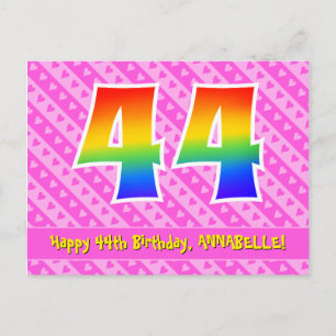 Carte Postale 44e anniversaire : Pink Stripes & Hearts, Arc en c