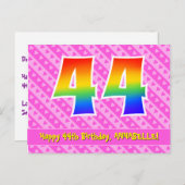 Carte Postale 44e Anniversaire : Rayures roses & Cœurs, Arc-en-c (Devant / Derrière)