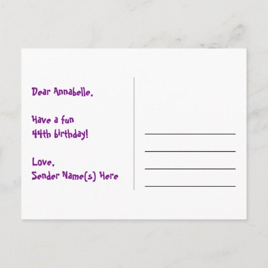 Carte Postale 44e Anniversaire : Rayures roses & Cœurs, Arc-en-c (Dos)