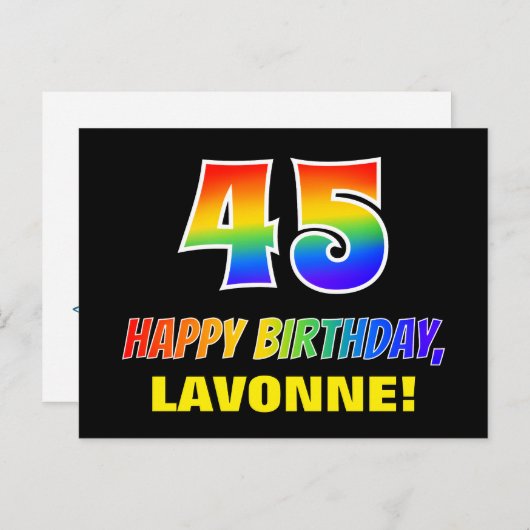 Carte Postale 45e anniversaire : Bold, amusant, simple, arc-en-c (Devant / Derrière)