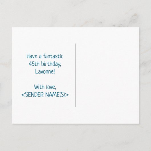 Carte Postale 45e anniversaire : Bold, amusant, simple, arc-en-c (Dos)