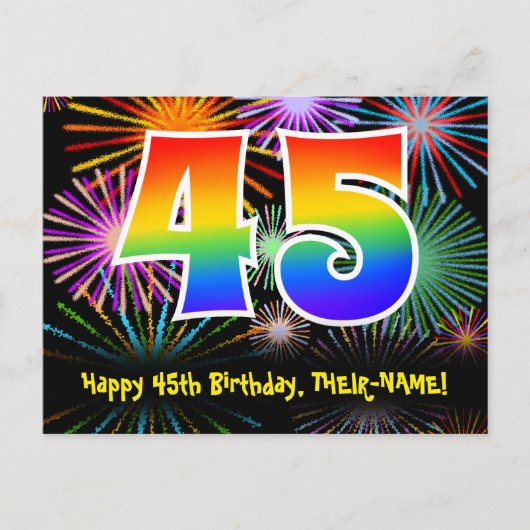 Carte Postale 45e anniversaire - Fun Motif feux d'artifice + Arc (Devant)