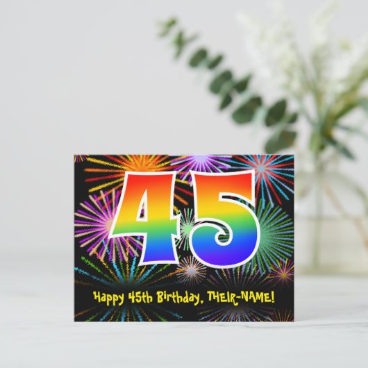 Carte Postale 45e anniversaire - Fun Motif feux d'artifice + Arc (Debout devant)