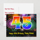 Carte Postale 45e Anniversaire – Motif de feux d'artifice amusan (Devant / Derrière)