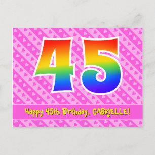 Carte Postale 45e anniversaire : Pink Stripes & Hearts, Arc-en-c