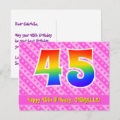 Carte Postale 45e anniversaire : Rayures roses et cœurs, Arc-en- (Devant / Derrière)