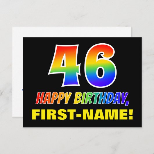 Carte Postale 46e anniversaire : Bold, amusant, simple, arc-en-c (Devant / Derrière)