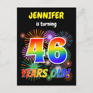 Carte Postale 46e anniversaire - Fun Fireworks, Rainbow Look "46
