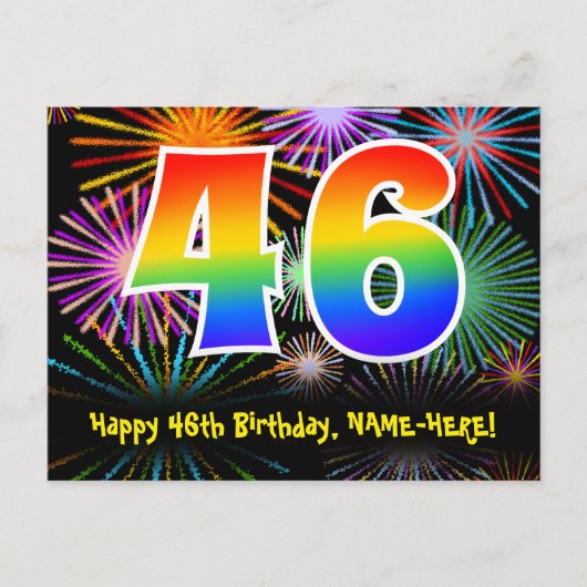Carte Postale 46e Anniversaire – Motif de feux d'artifice amusan (Devant)