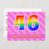 Carte Postale 46e anniversaire : Pink Stripes & Hearts, Arc en c (Devant / Derrière)