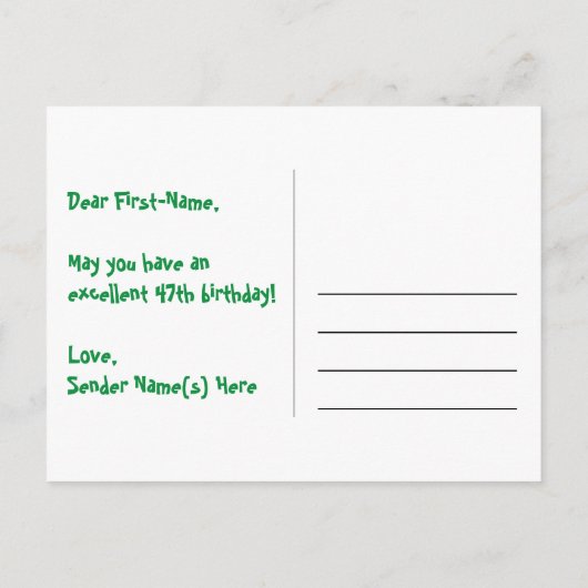 Carte Postale 47e anniversaire - Fun Motif feux d'artifice + Arc (Dos)