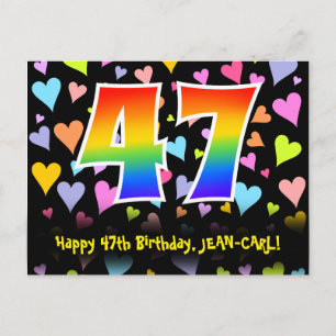 Carte Postale 47e anniversaire : motif de cœurs amusants, arc-en