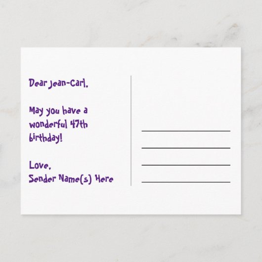 Carte Postale 47e anniversaire : motif de cœurs amusants, arc-en (Dos)